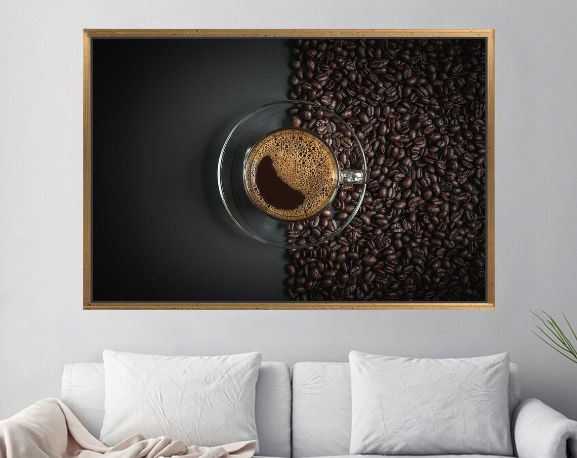Espresso Coffee Cup Beans Top View Dark Mocha Photography Poster