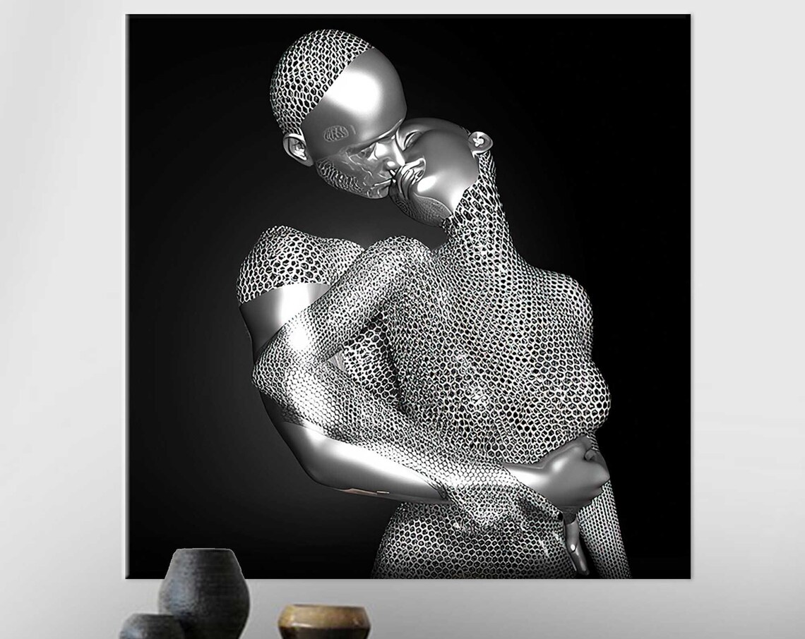 3D Effect Kissing Couple Abstract Art Print