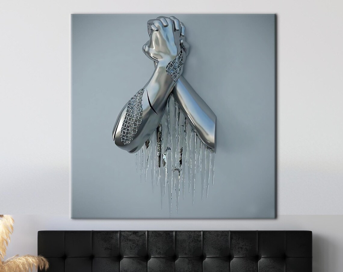 3D Effect Silver Metallic Modern Art Print