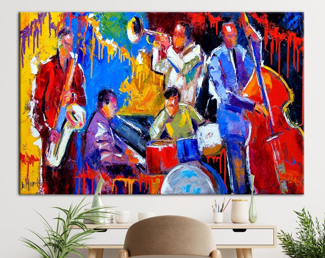 Colorful Abstract Jazz Band Saxophone And Piano Painting Poster