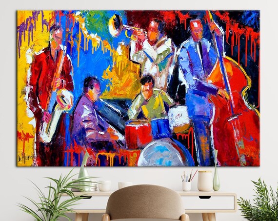 Colorful Abstract Jazz Band Saxophone And Piano Painting Poster