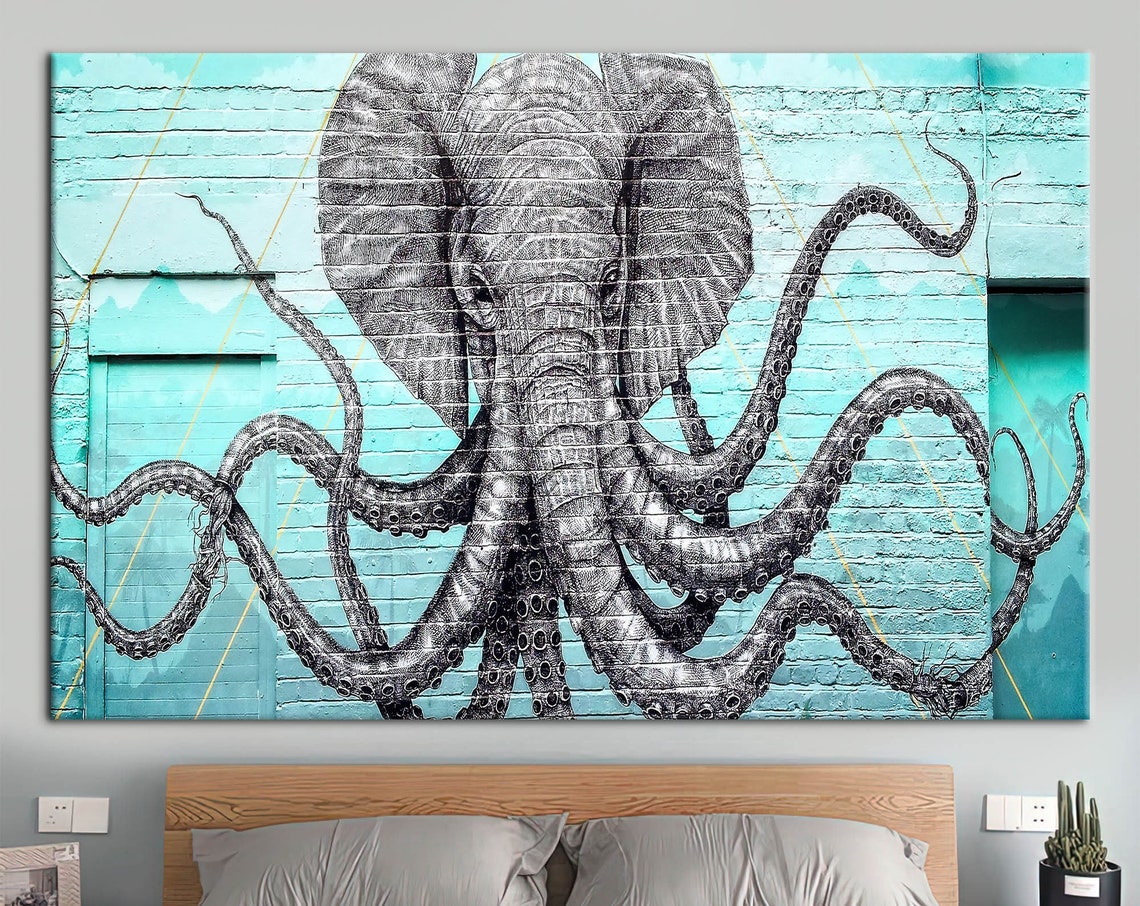 Modern Poster Graffiti Wall Art Elephant Artwork Animal Octopus Canvas