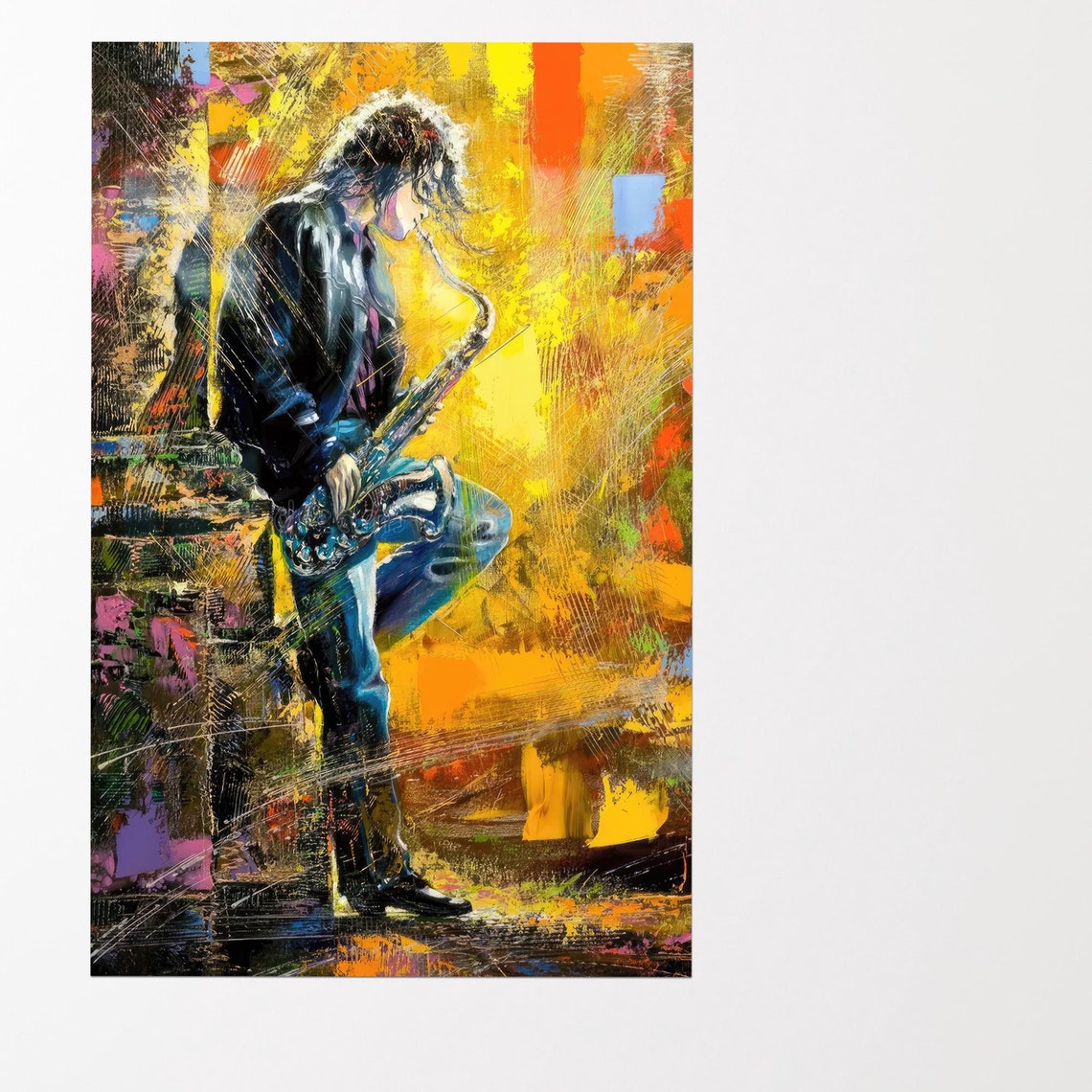 Passionate Jazz Saxophone Player Golden Abstract Music Room Art Print