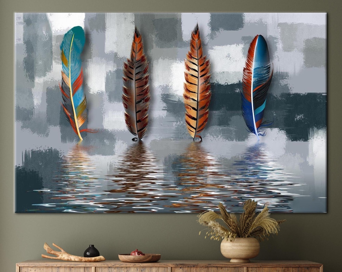 Abstract Feather Poster Print, Modern Oil Painting