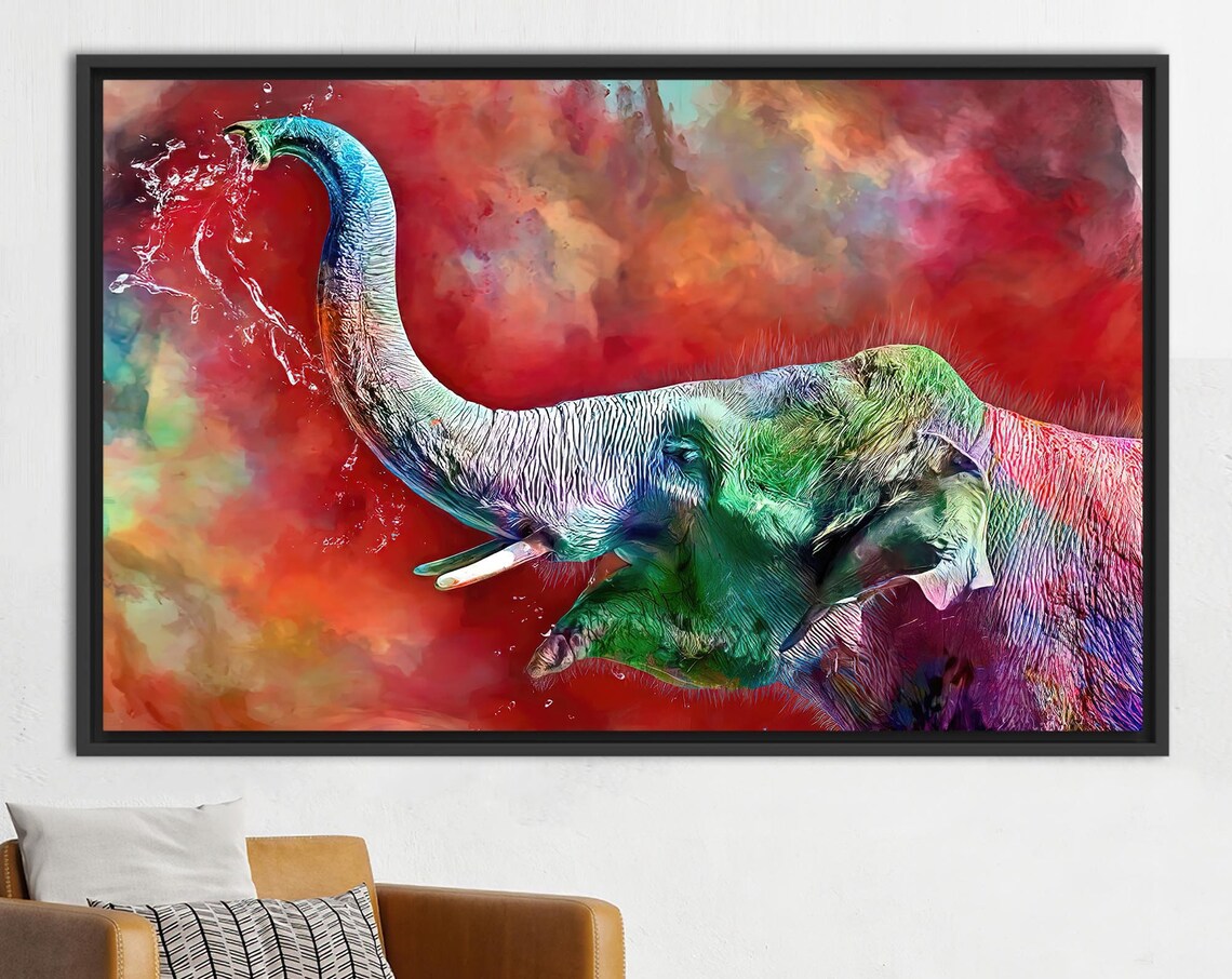 Abstract Elephant Wall Art Print, Colorful Animal