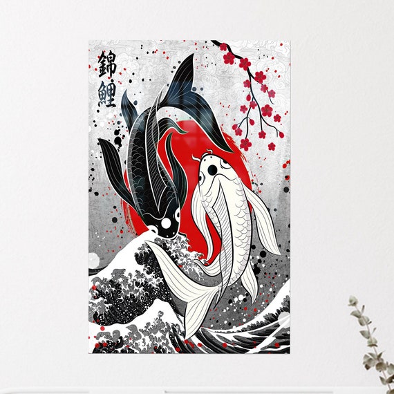 Anime Fish Wall Art Japanese Decoration Animal Glass Lover Gift Decor Housewarming Boho