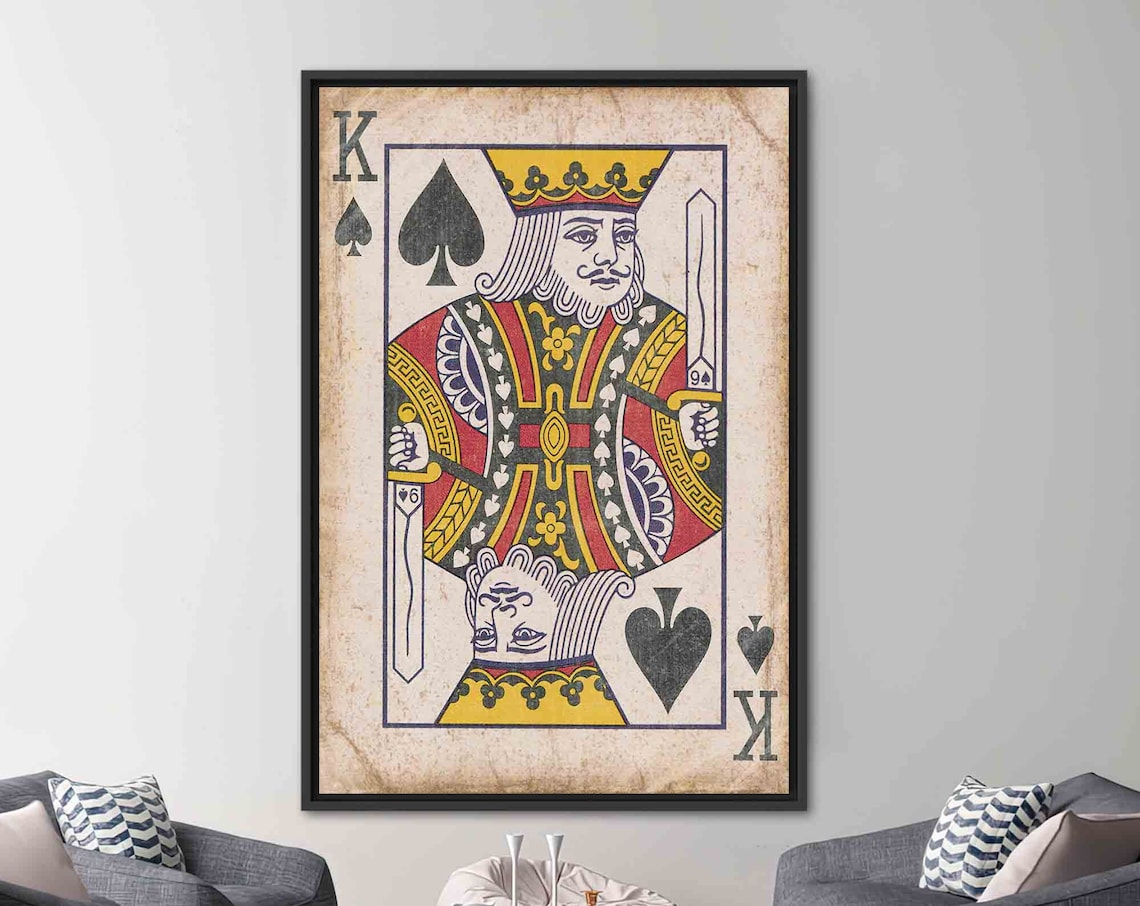 Printed Playing King Card Art Print, Abstract Hearts