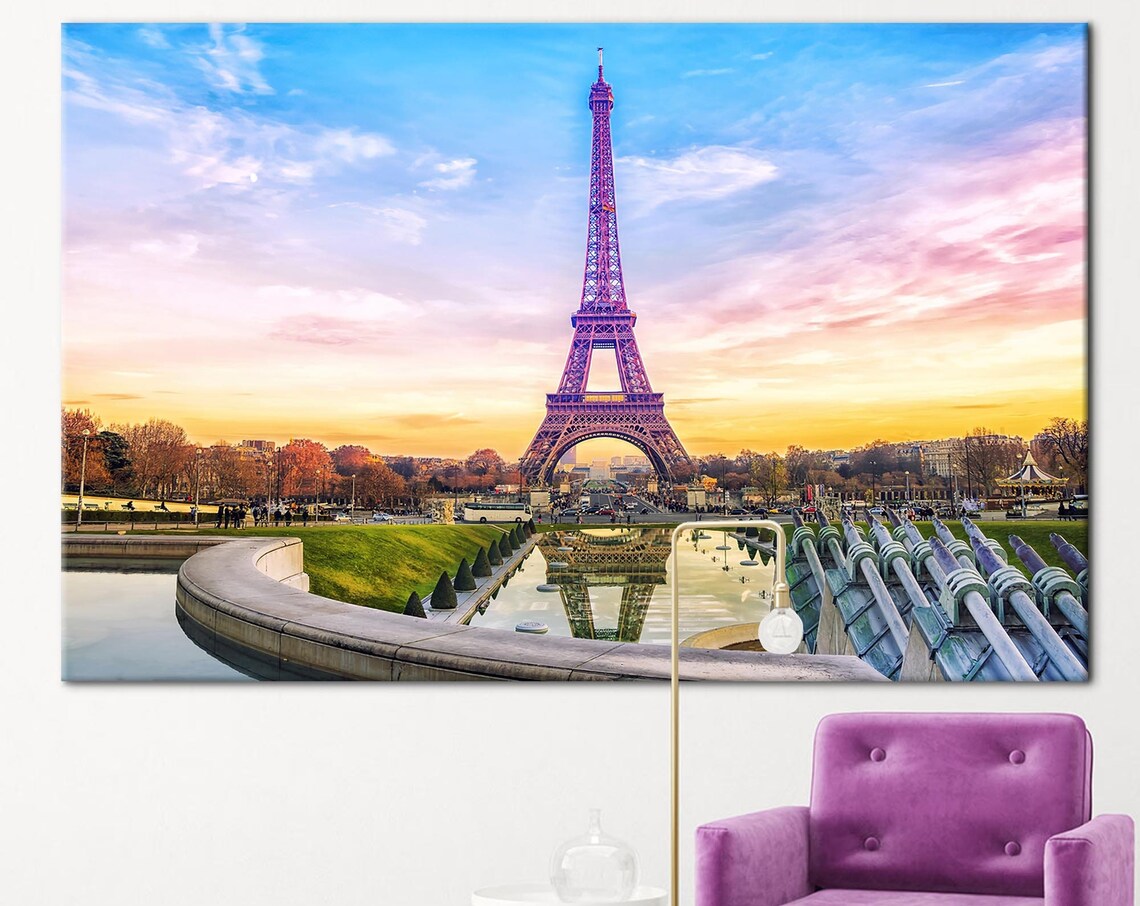 Eiffel Tower at Sunset Pink Sky Paris Landmark Photography Poster
