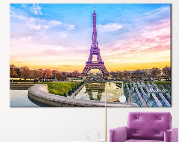Eiffel Tower Artwork France Canvas Art Landmark Printed Cityscape Wall Sunset Travel View