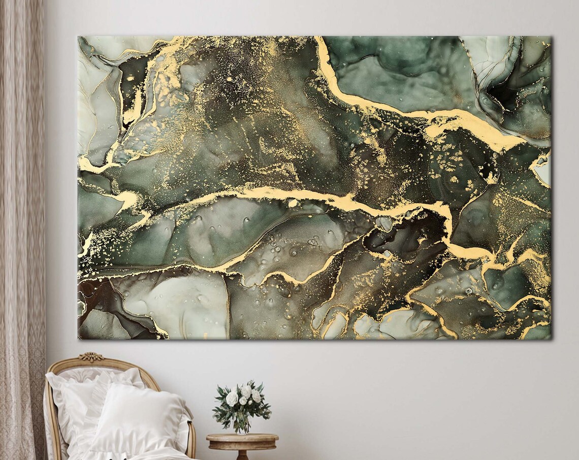 Elegant Green And Gold Marble Abstract Modern Luxury Art Poster