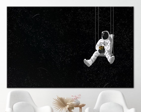 Sunflower Art Canvas Astronaut And Sunflowers Artwork Black Starry Sky Printed Modern