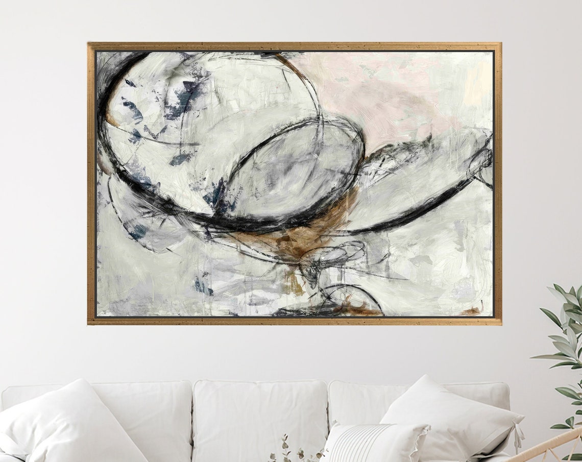 Black White Gray Abstract Swirls Neutral Modern Minimal Art Poster