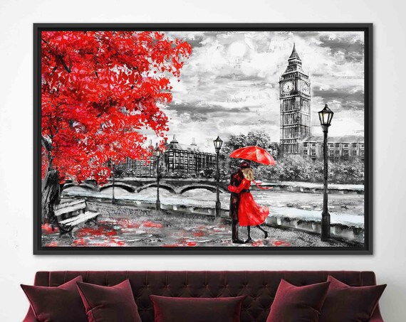 London Umbrella Red Landscape Art Print