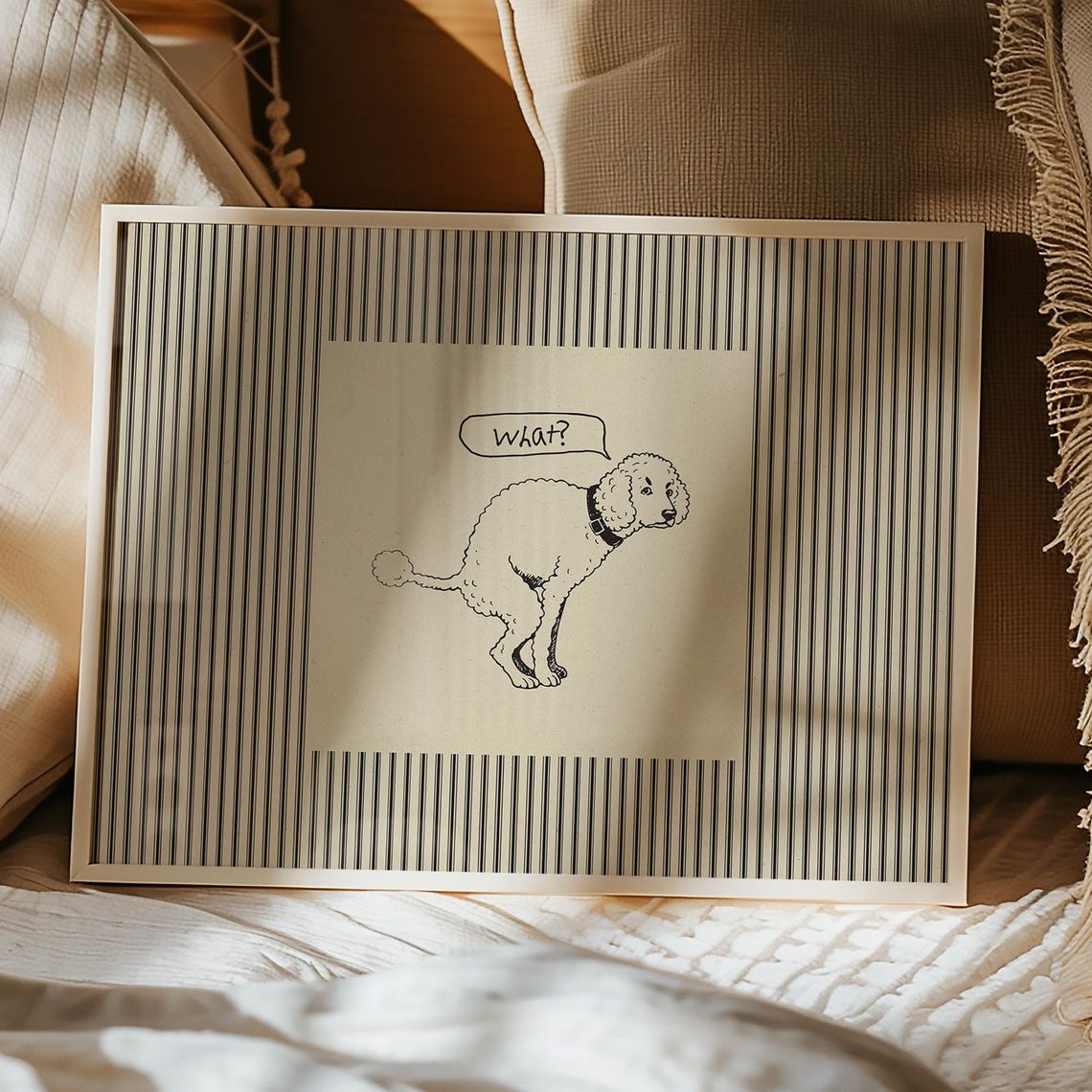 Funny Poodle Pooping What Speech Bubble Minimalist Toilet Poster