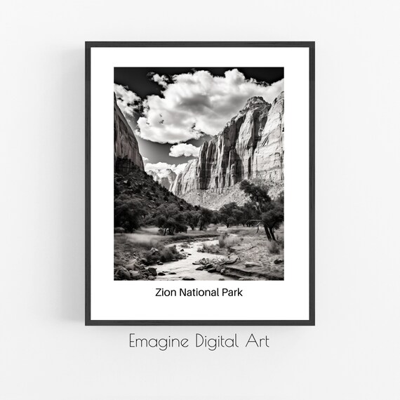 Zion National Park Black and White Canyon Landscape Photo Print