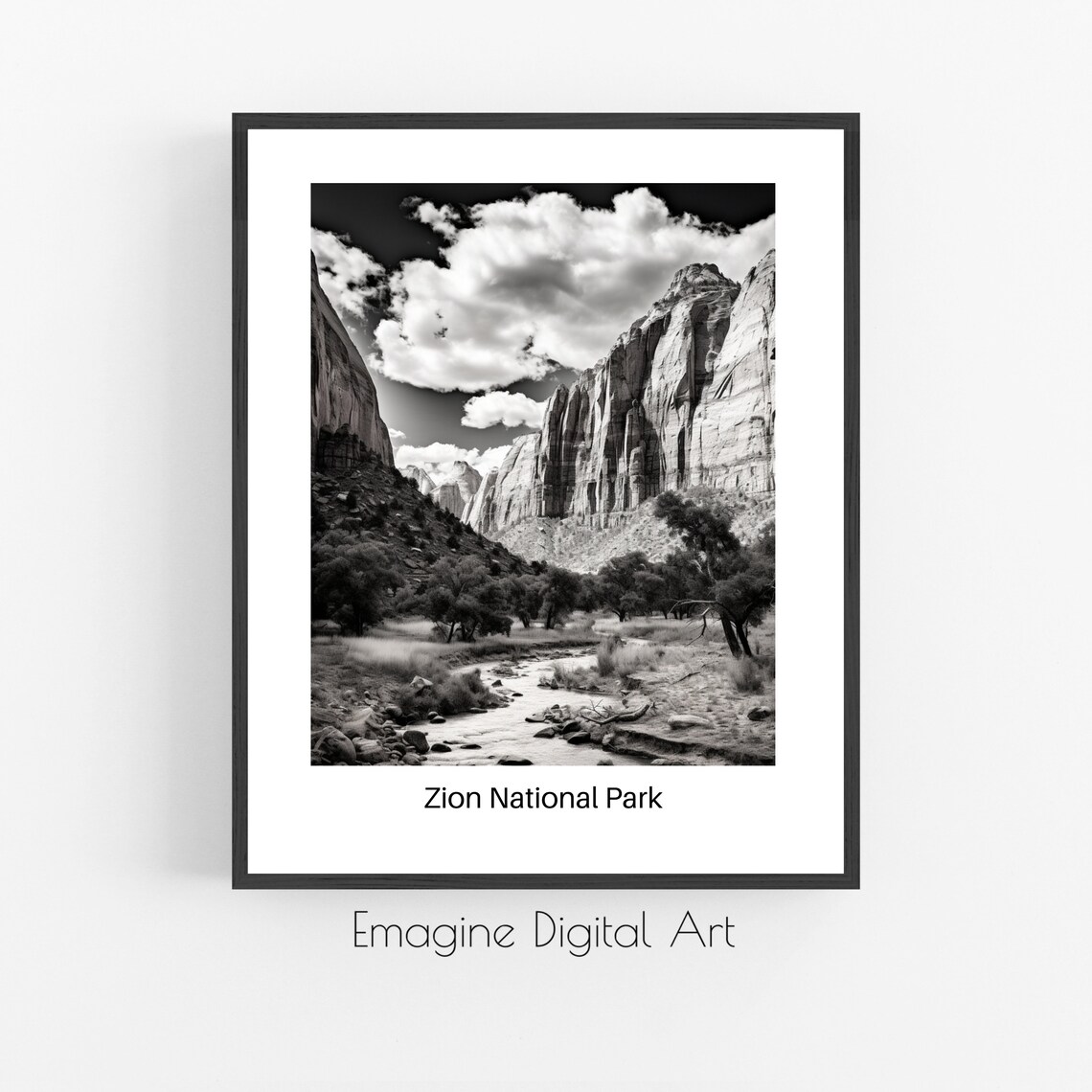Zion National Park Black and White Canyon Landscape Photo Print