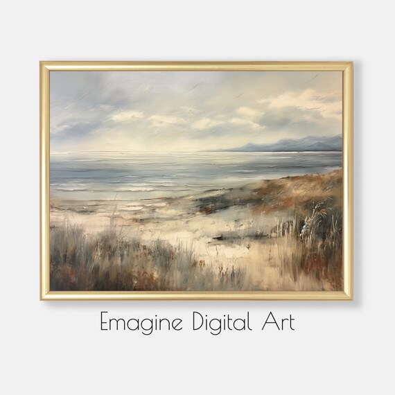 Vintage Coastal Landscape Painting Misty Beach Dunes Seascape Poster