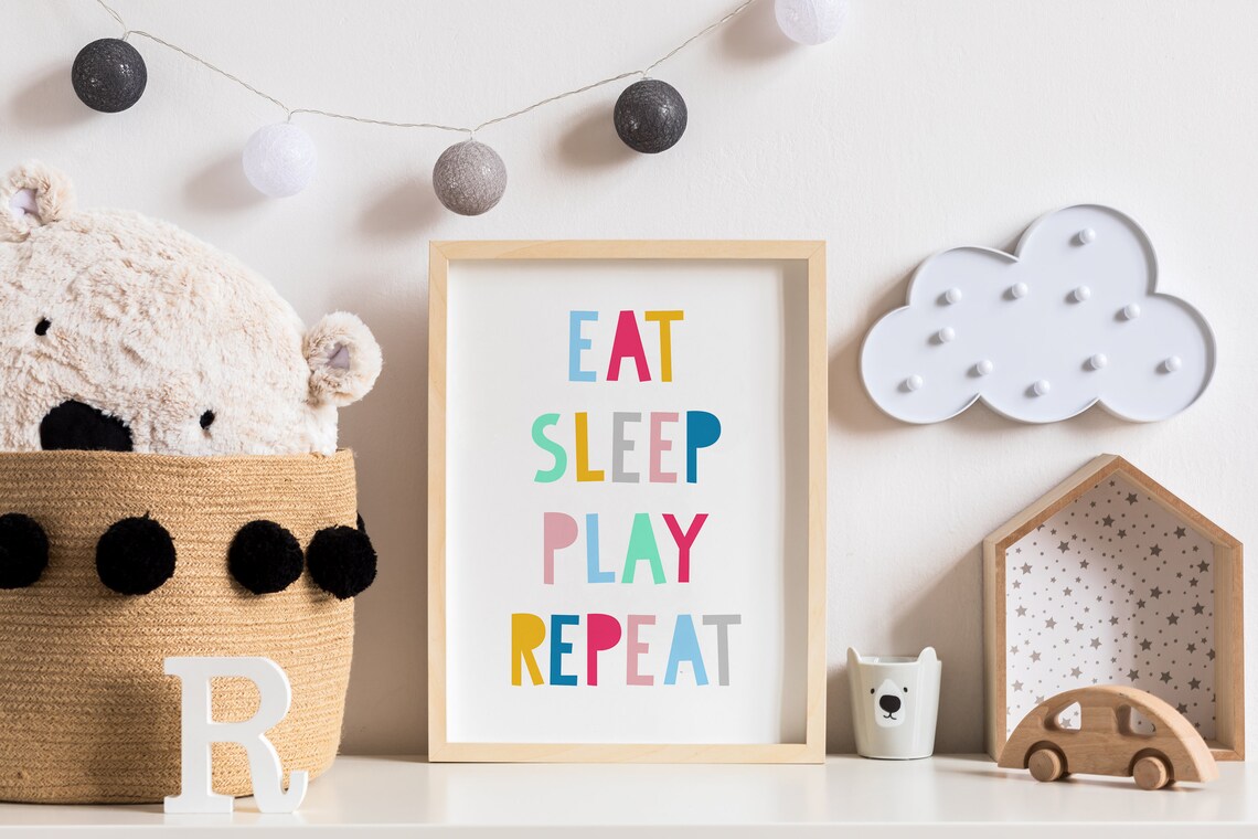 Eat Sleep Play Repeat, Nursery Playroom Art Print - Image 4