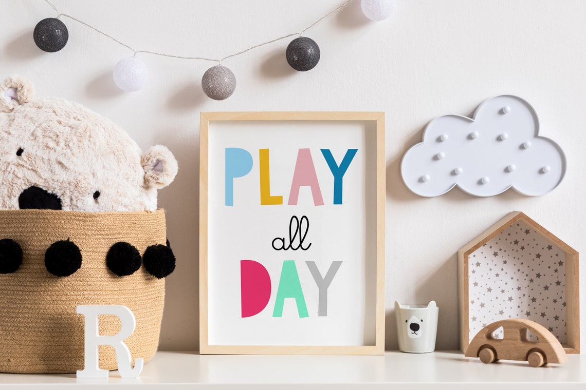 Play All Day Colorful Nursery Playroom Kids Room Decor Poster - Image 4
