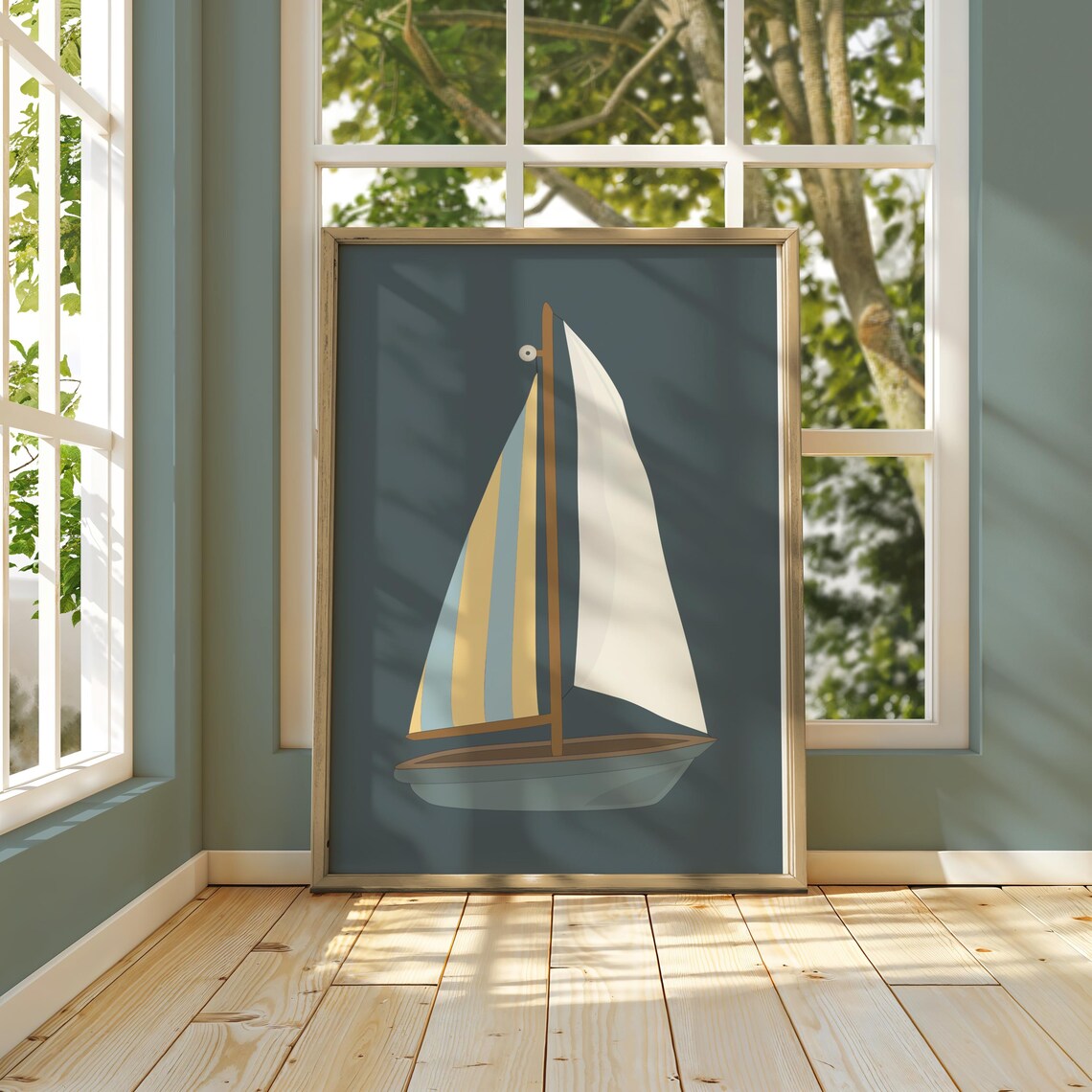 Blue Sailboat Art Print, Boys Room Ocean Decor - Image 2