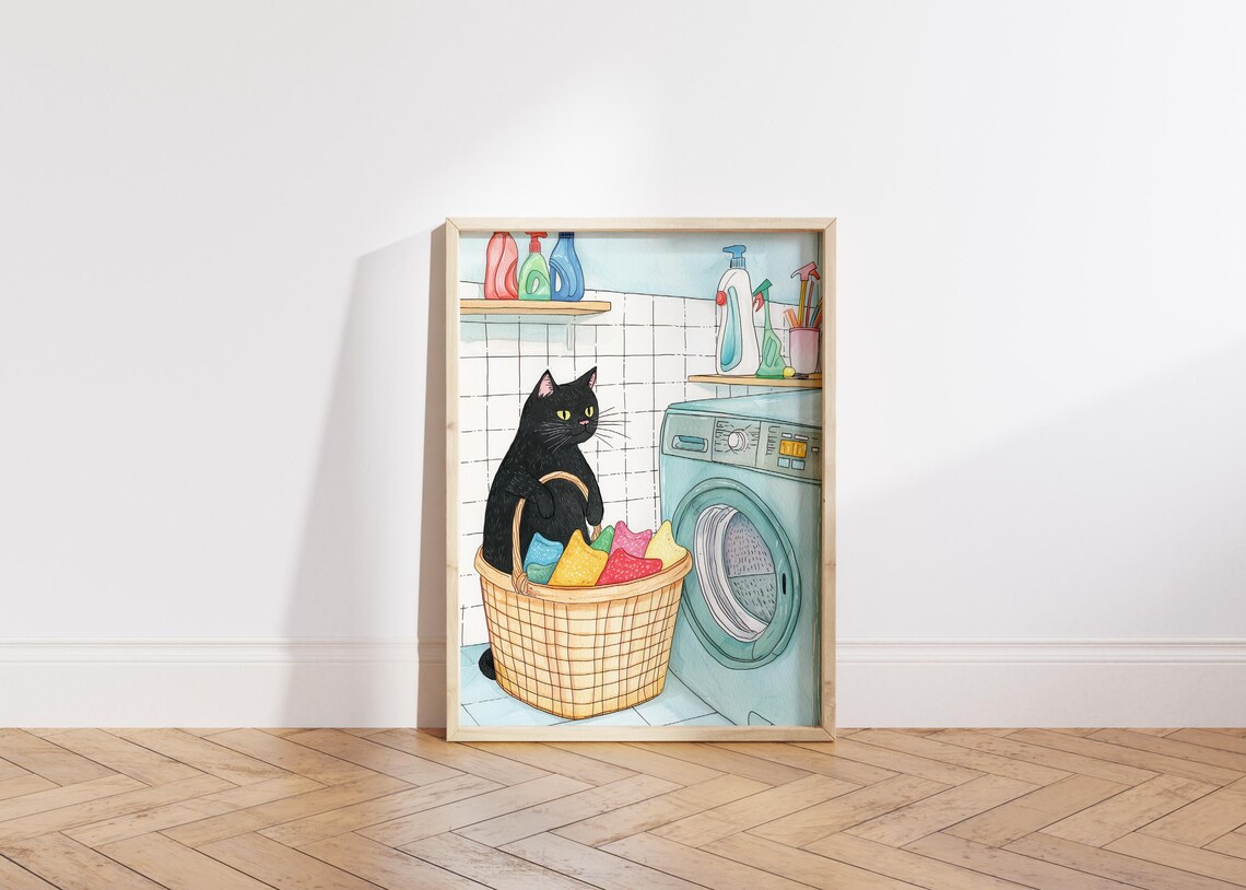 Black Cat Laundry Day Poster, Cute Laundry Decor - Image 5