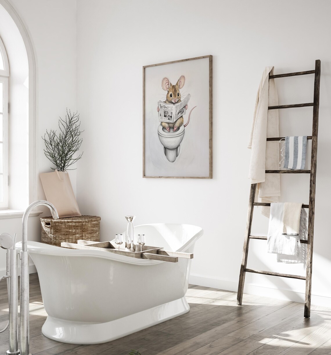 Mouse Reading A Newspaper Bathroom Art Print - Image 4