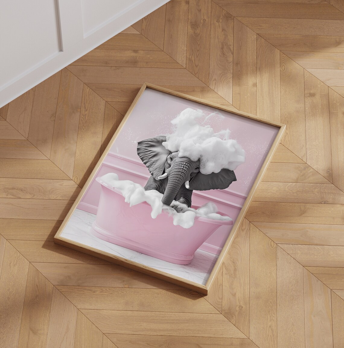 Cute Elephant In A Tub, Pink Bathroom Funny Print - Image 6