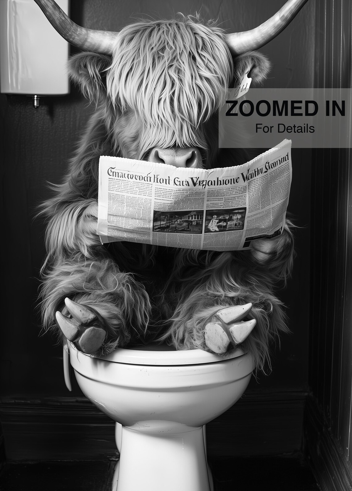 Highland Cow Sitting On The Toilet, Funny Bathroom Wall Art - Image 5