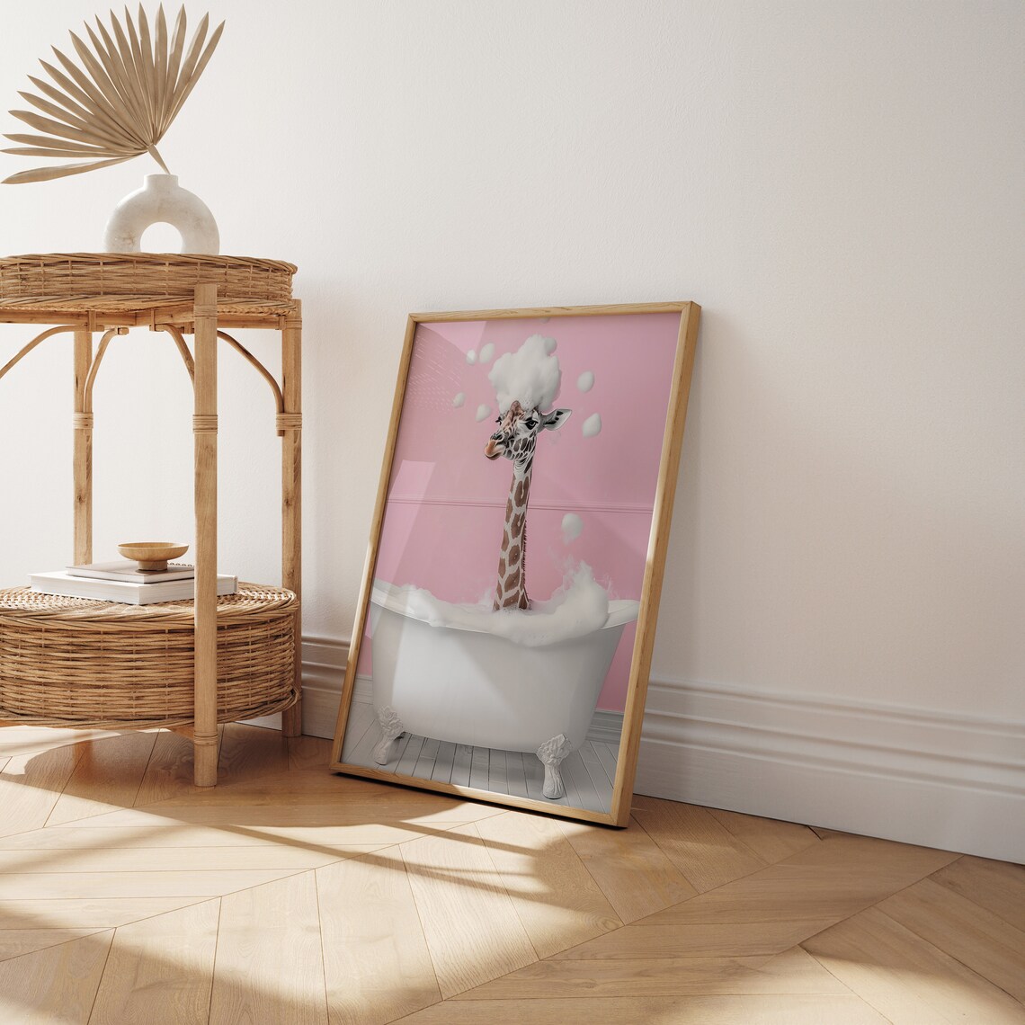Cute Giraffe In A Bathtub, Funny Bathroom Art Print - Image 5