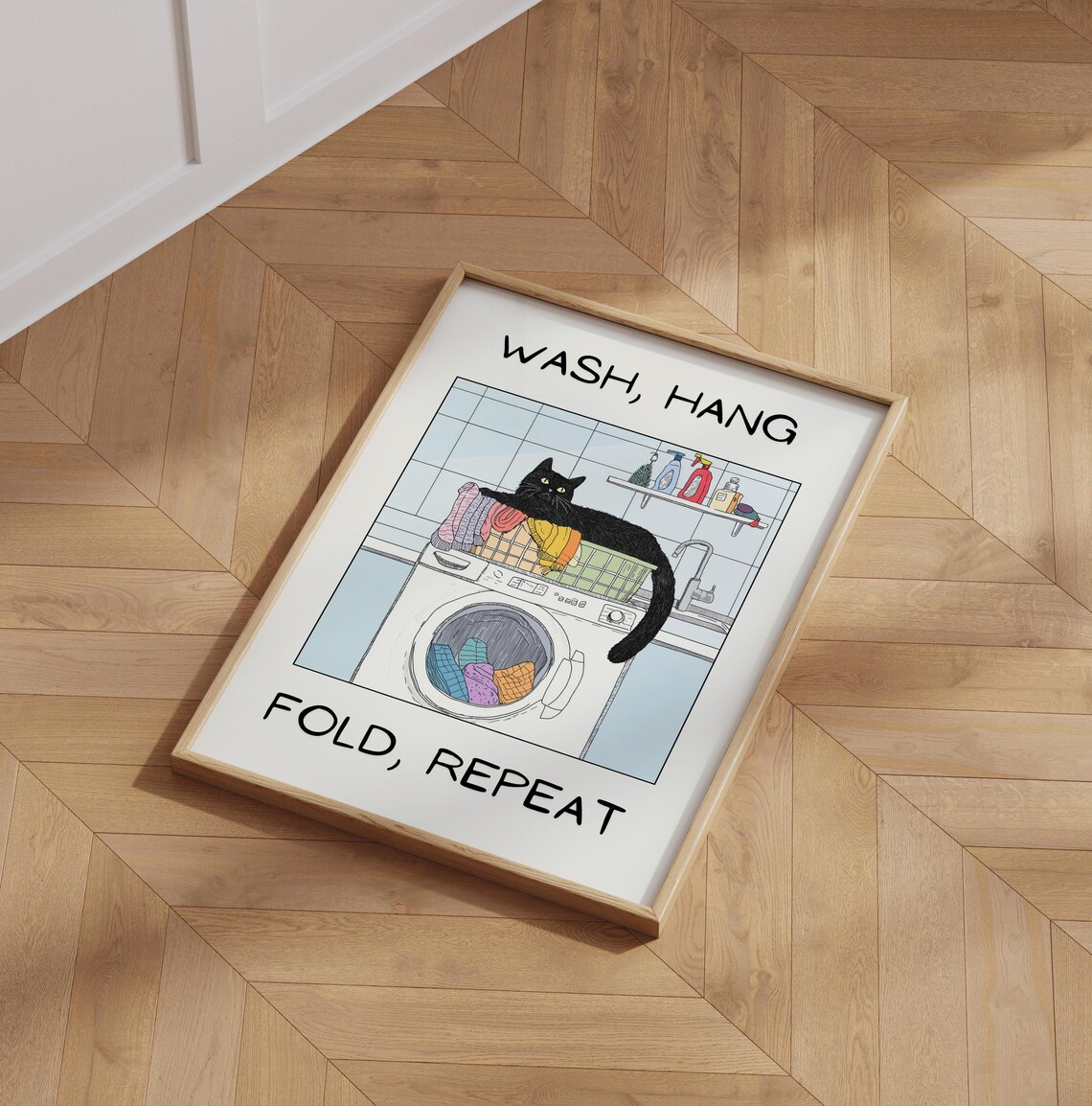 Wash Hang Fold Repeat Cat Poster, Bathroom Decor - Image 4