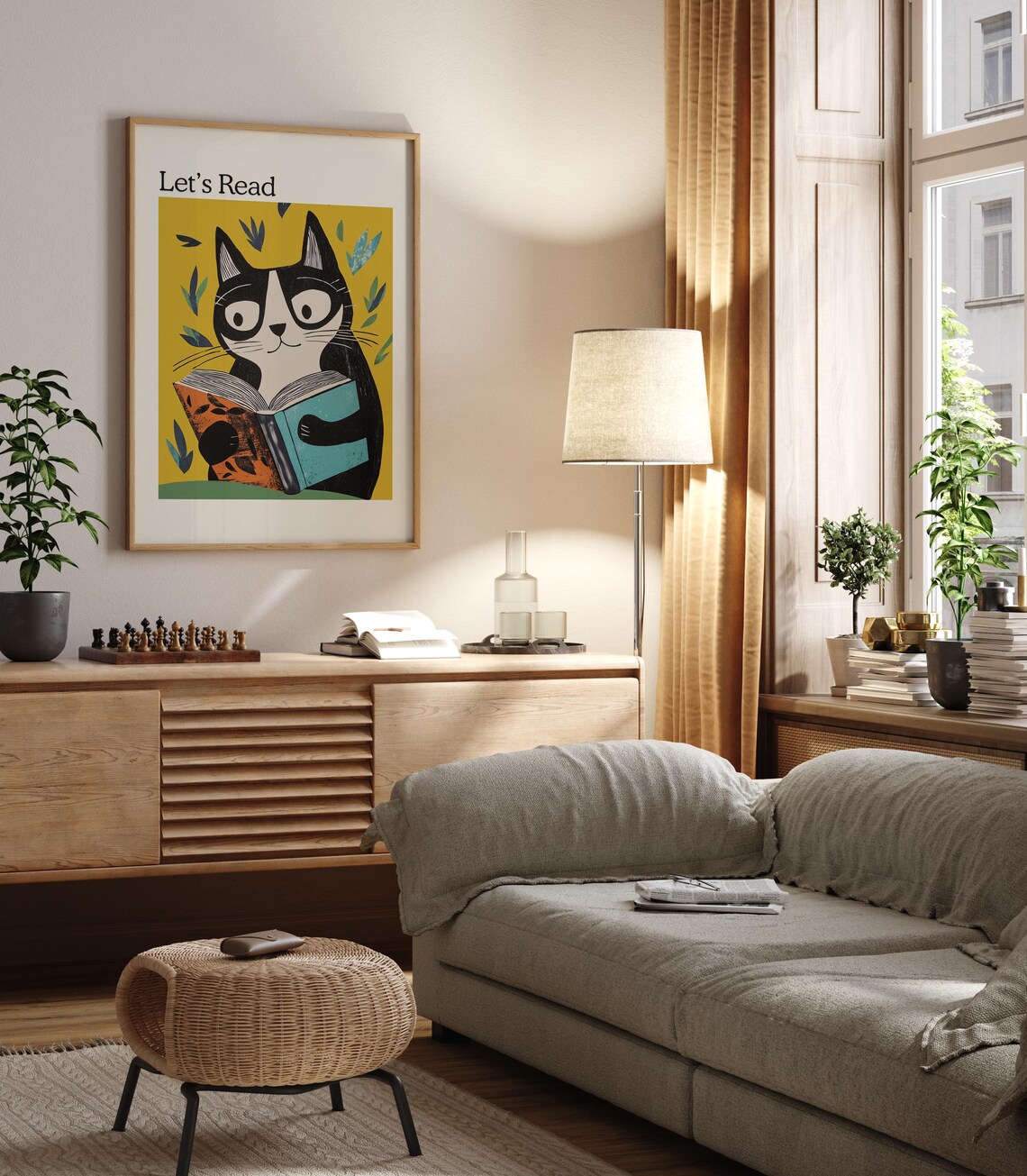 Kids Reading Poster, Retro Cat Reading Book - Image 2