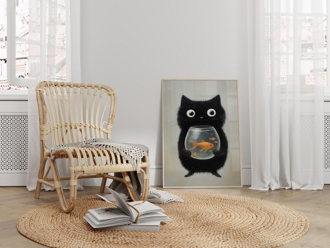 Funny Black Cat, Cute Cat Illustration Poster - Image 2