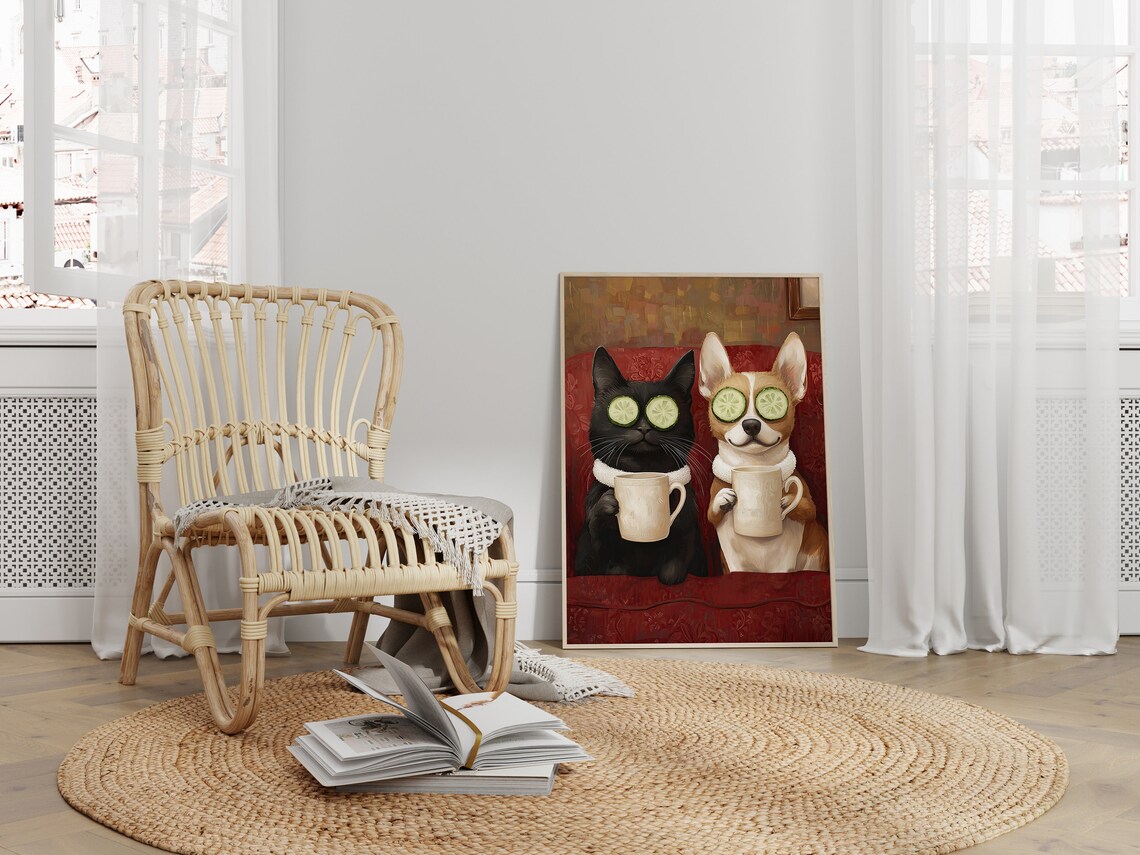 Cute Cat And Dog Poster, Funny Pet Illustration - Image 3