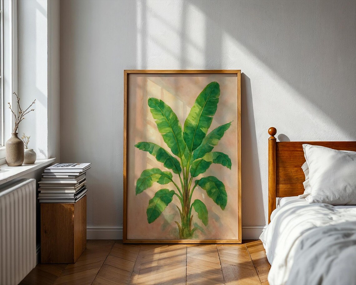 Watercolor Banana Leaf, Minimalist Tropical Plant Art Print - Image 2