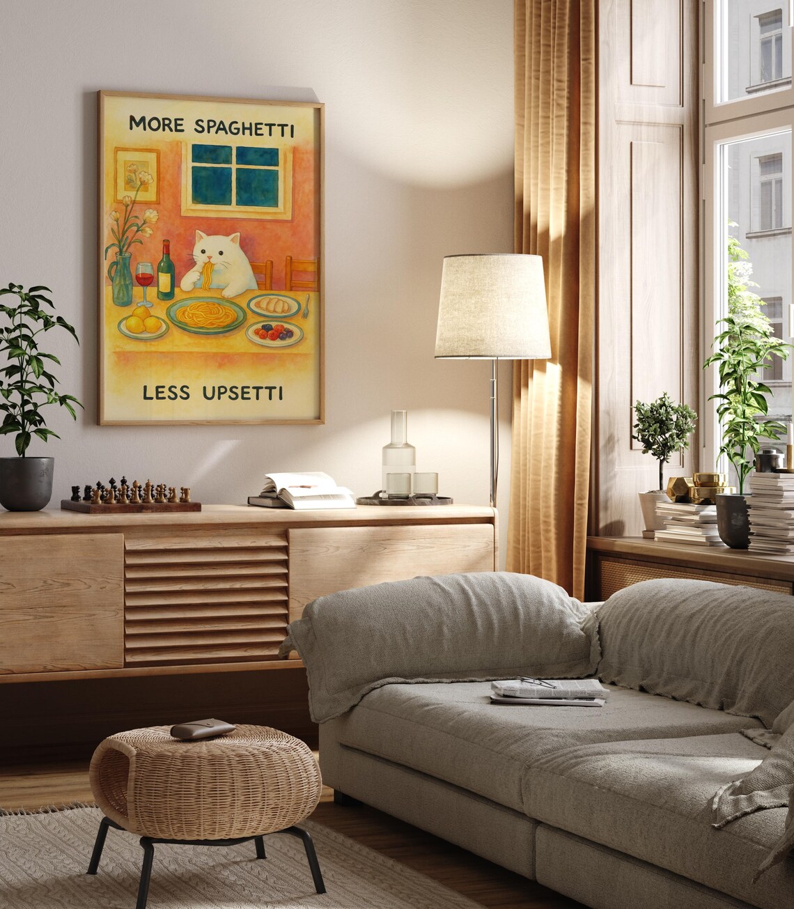 More Spaghetti Less Upsetti, Funny Cat Kitchen Art - Image 2
