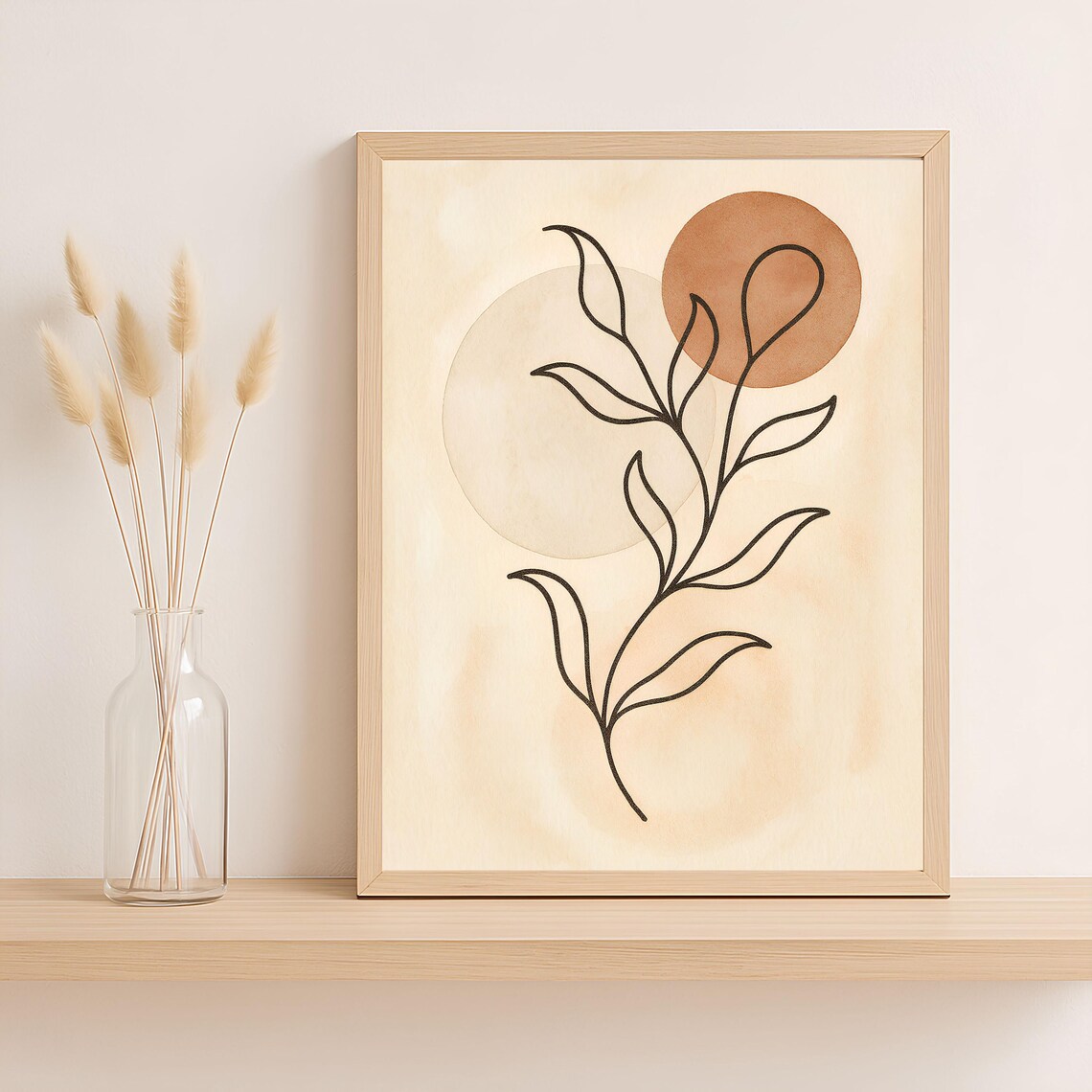 Modern Botanical Line Art Print Minimalist Abstract Plant Wall Decor Terracotta Circle Boho Png