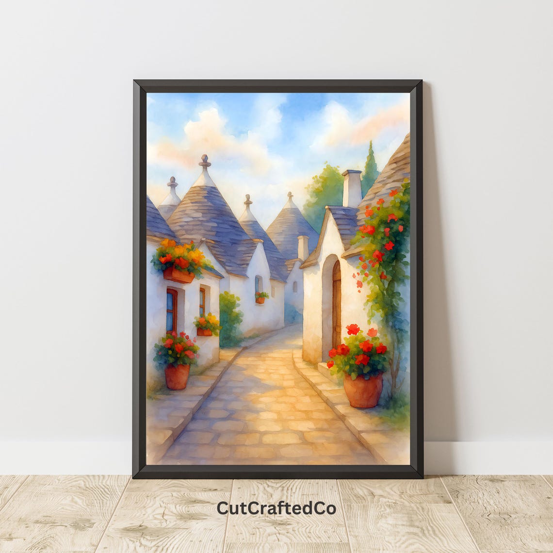 Alberobello Italy Trulli Cones Watercolor Village Street Poster