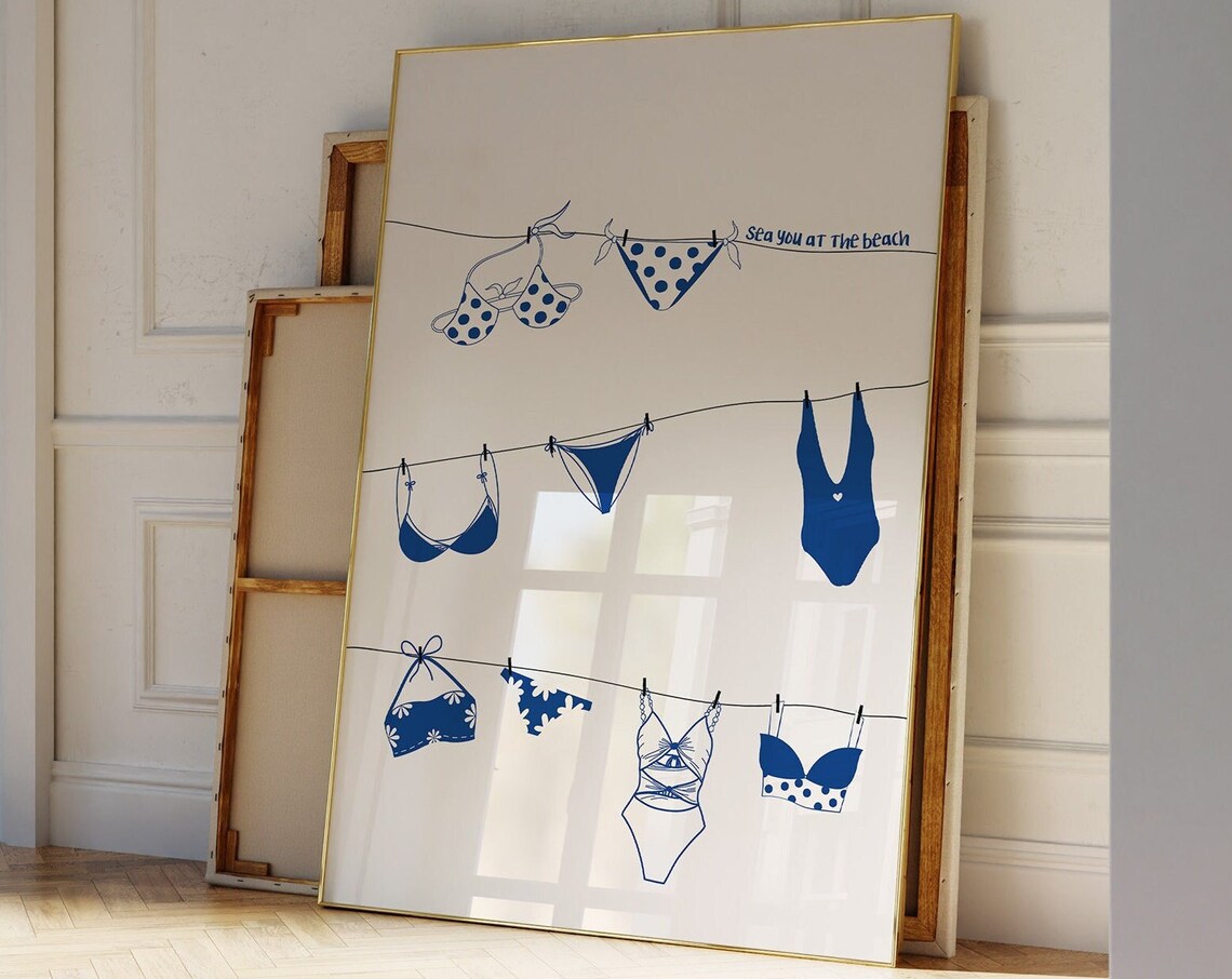 Vintage Coastal Bikini Poster, Girly Summer Print