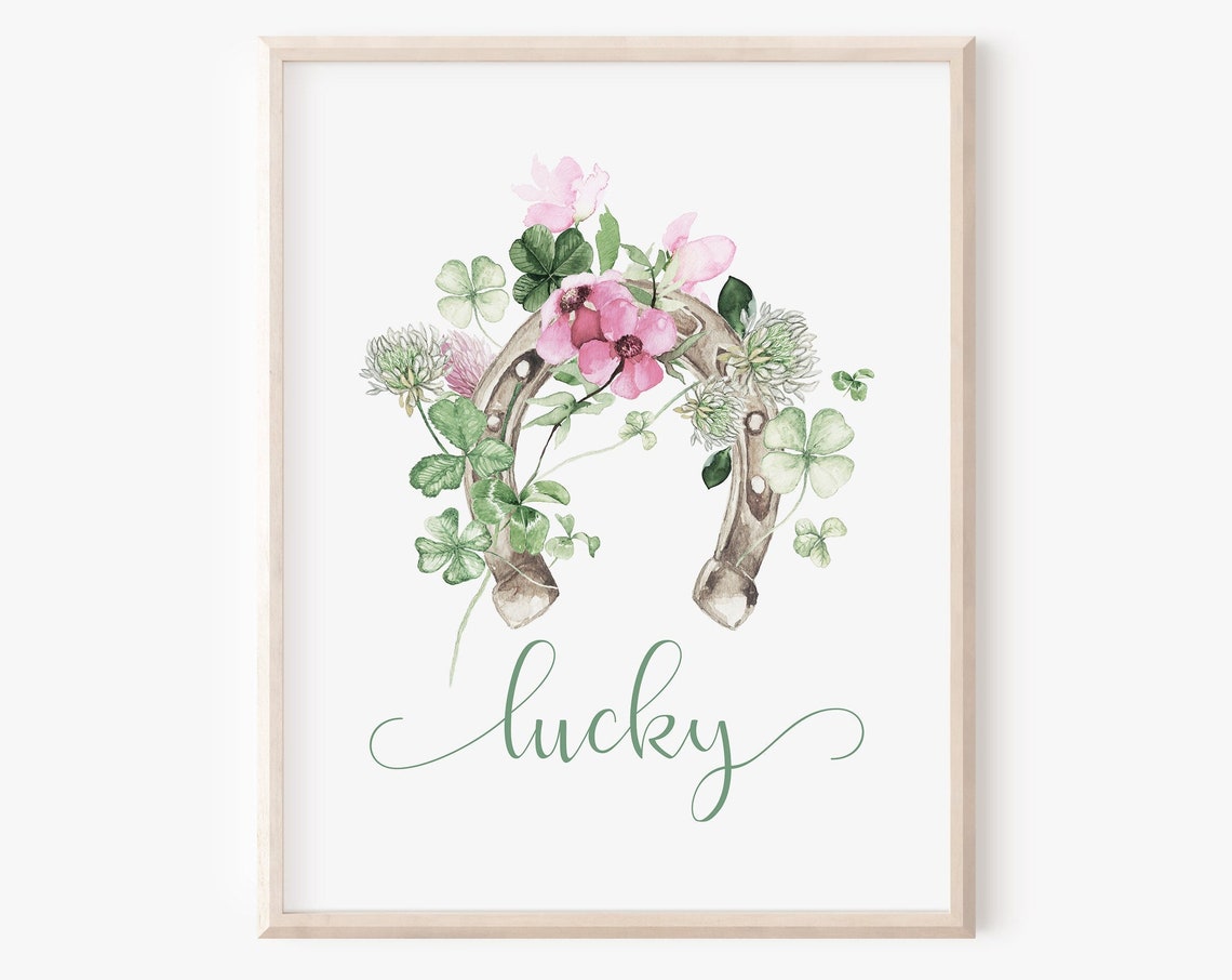 Lucky Horseshoe Shamrock Clover St Patricks Spring Wall Art Print
