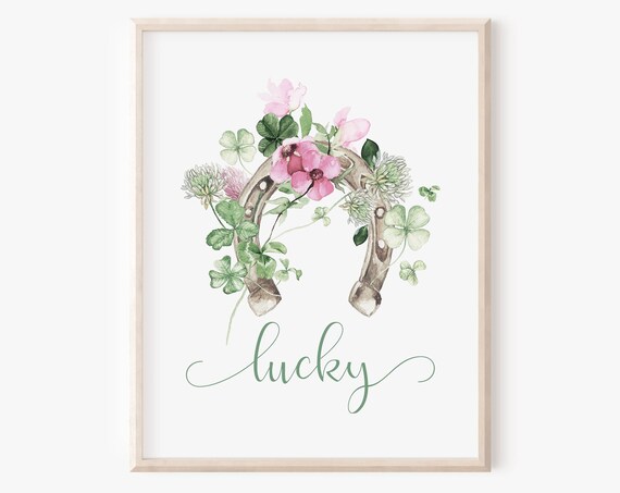 Lucky Horseshoe Shamrock Clover St Patricks Spring Wall Art Print