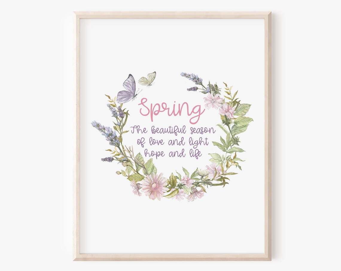 Spring Quote Floral Wreath Easter Saying Art Print