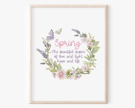 Spring Quote Floral Wreath Easter Saying Art Print