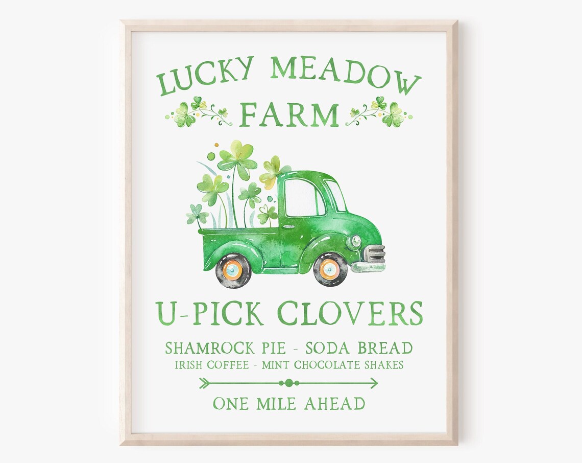 St Patricks Day Clover Truck Sign, Farmhouse Art Print