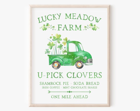 St Patricks Day Clover Truck Sign, Farmhouse Art Print