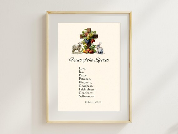 Fruit of the Spirit Bible Verse Cross Galatians Christian Art Poster