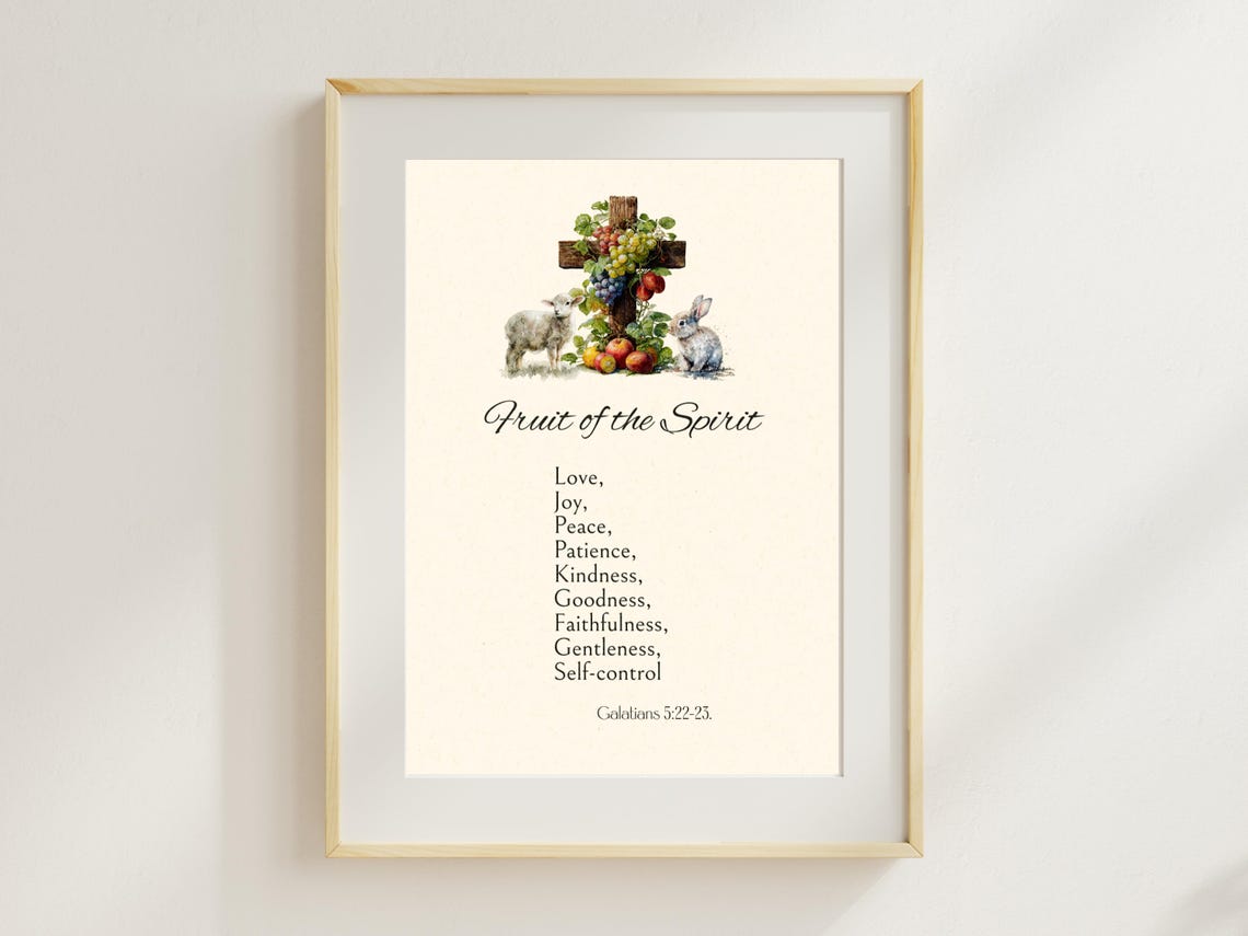 Fruit of the Spirit Bible Verse Cross Galatians Christian Art Poster