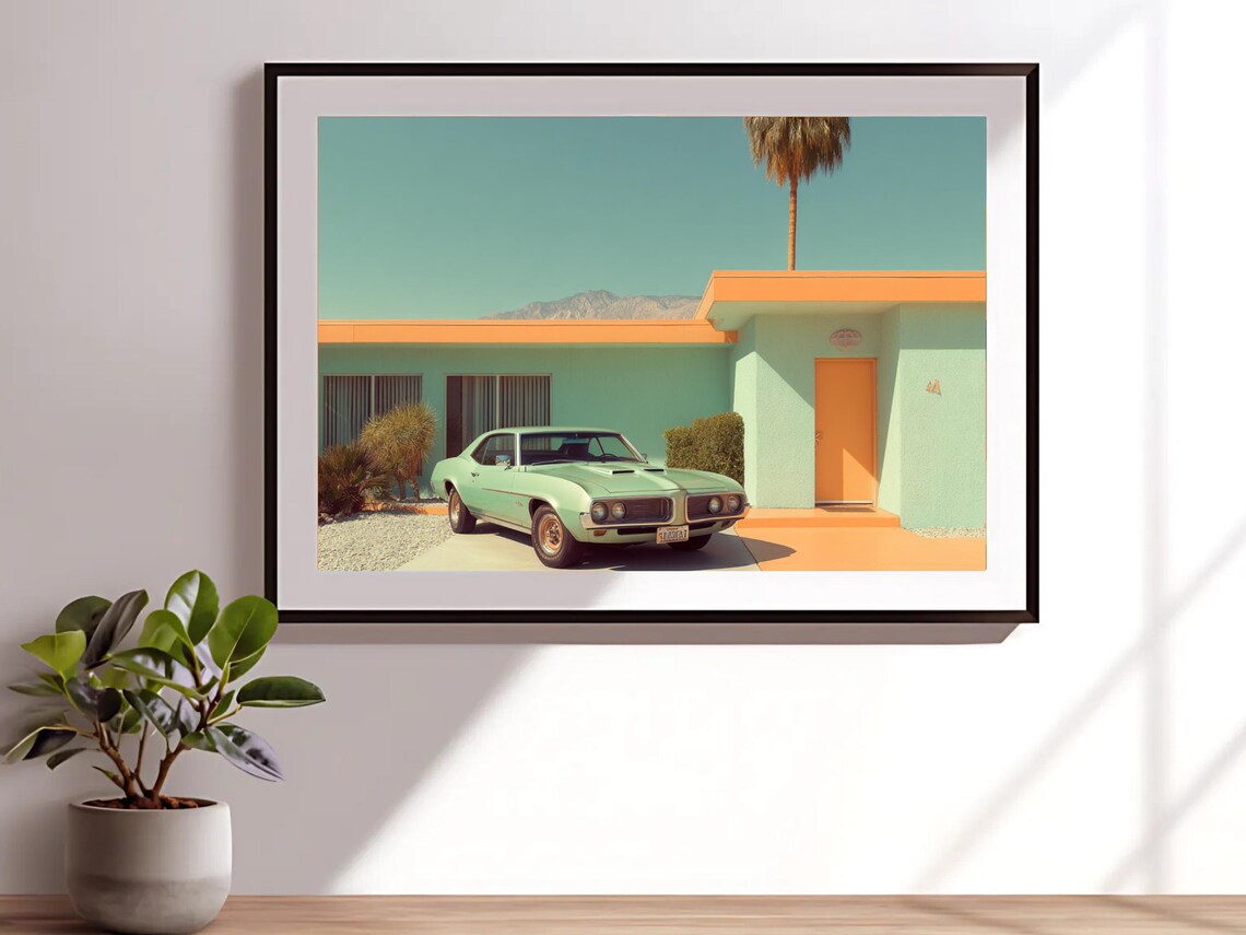 Mint Green Classic Muscle Car at Retro Palm Springs Villa Poster