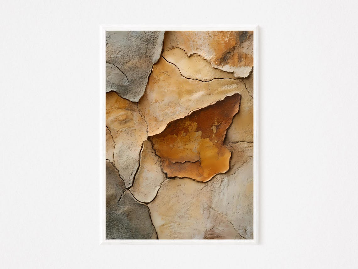 Warm Ochre Cracked Stone Abstract Textured Modern Art Poster