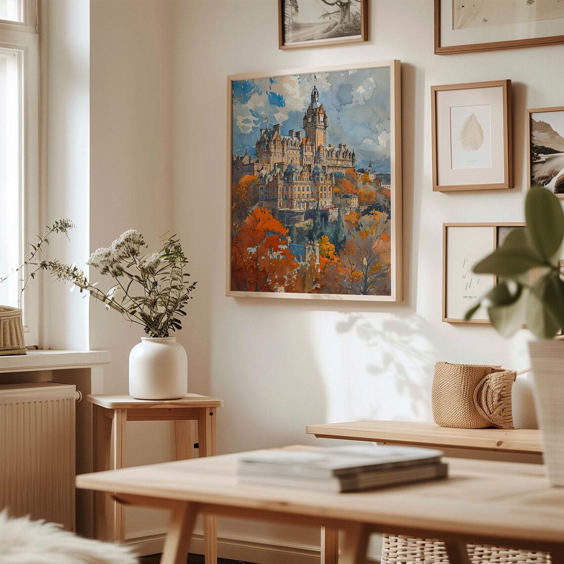Edinburgh Scotland Balmoral Hotel Clock Tower Autumn Watercolor Poster - Image 3