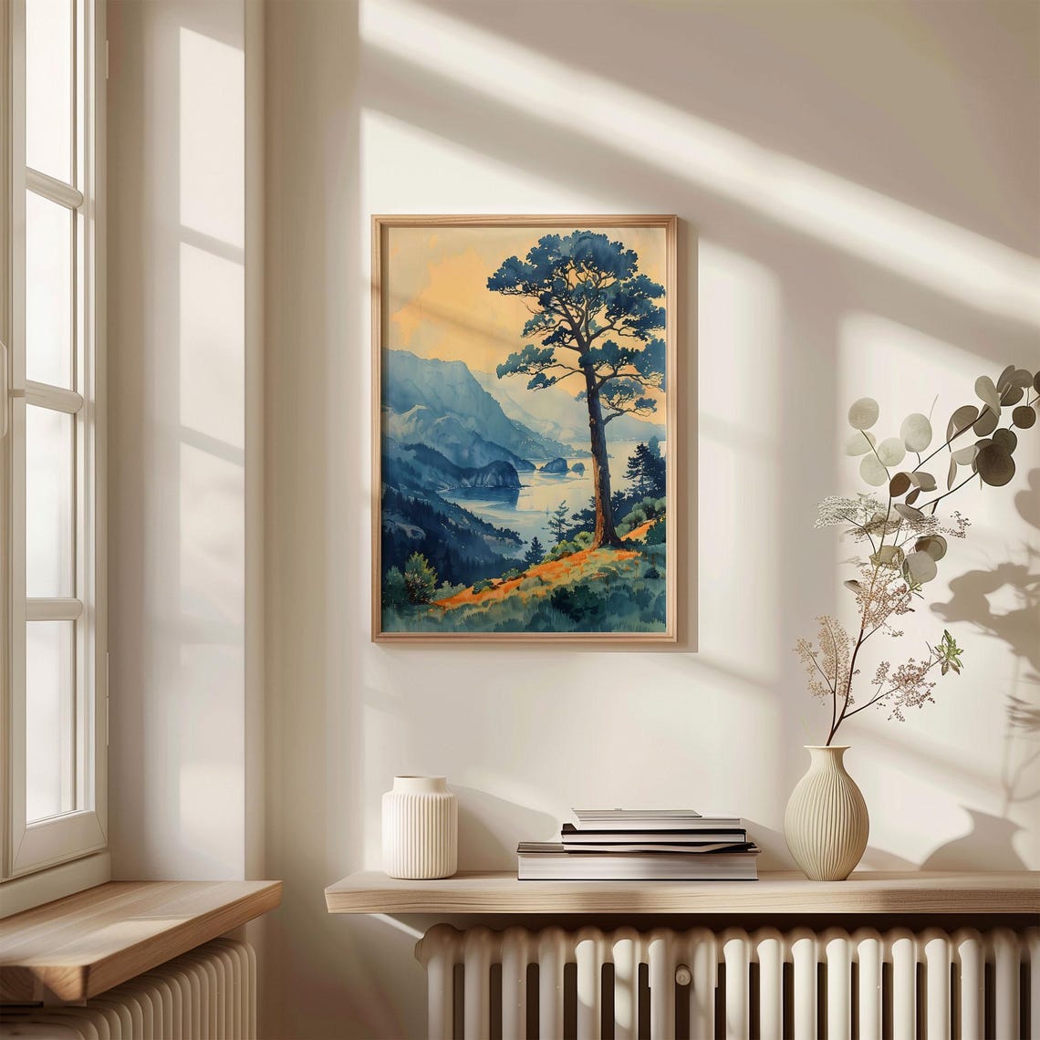 Mount Tamalpais California Sunset Bay Pine Tree Watercolor Poster - Image 4